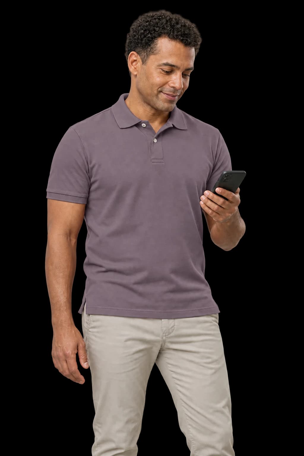 A shopper checking his phone before choosing an offer
