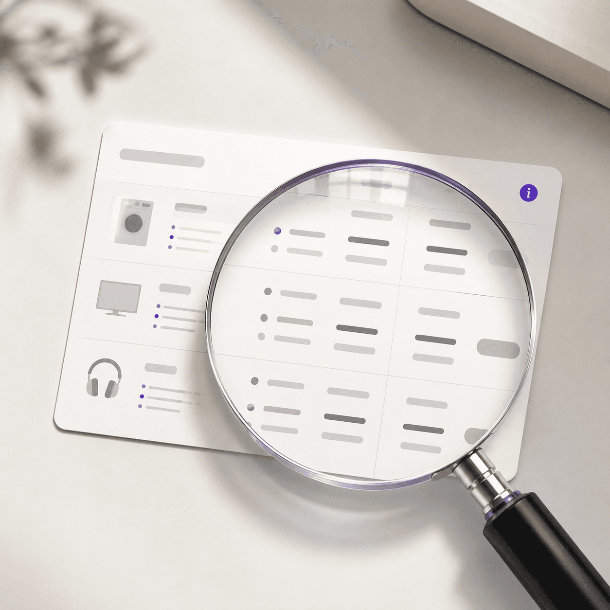 Magnifier on a price comparison table