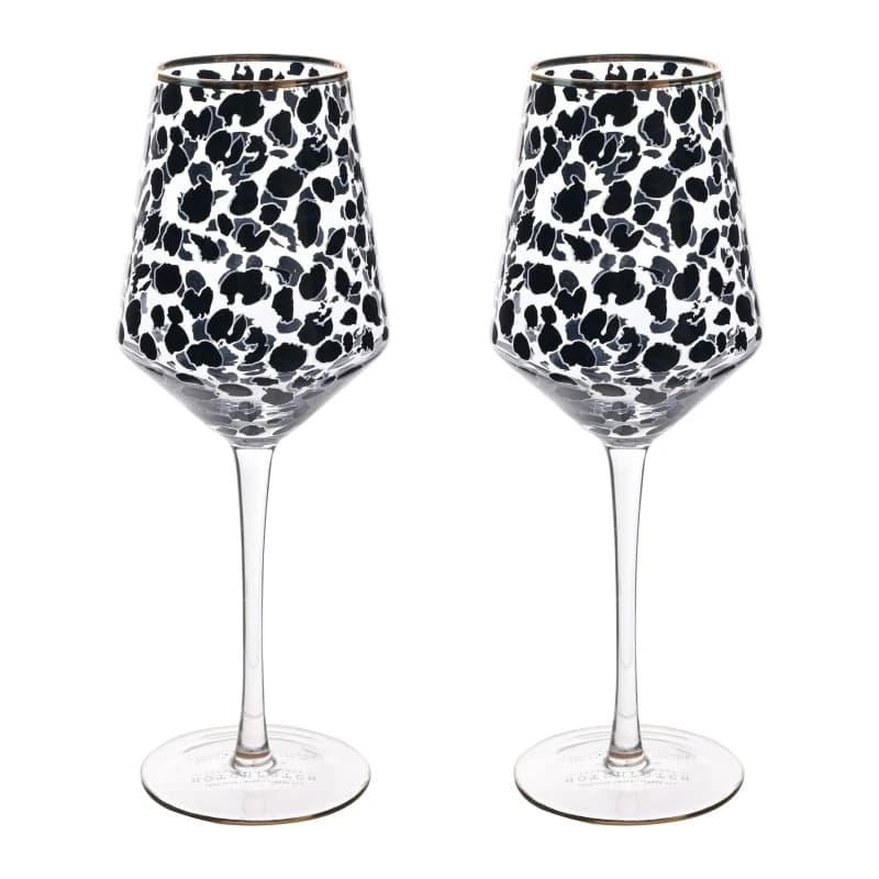 Frida Set of 2 Leopard Print Wine Glasses Multi