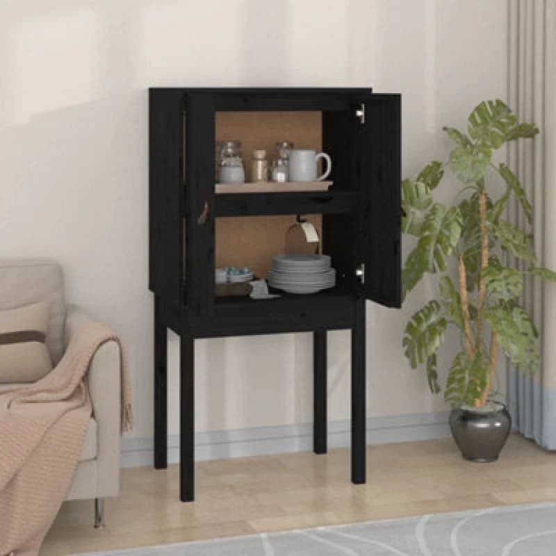 Vidaxl Highboard Black 60X40X120 Cm Solid Wood Pine, Black 821748