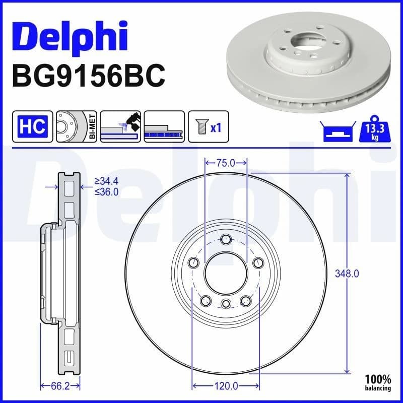 DELPHI Brake disc DELPHI BG9156BC
