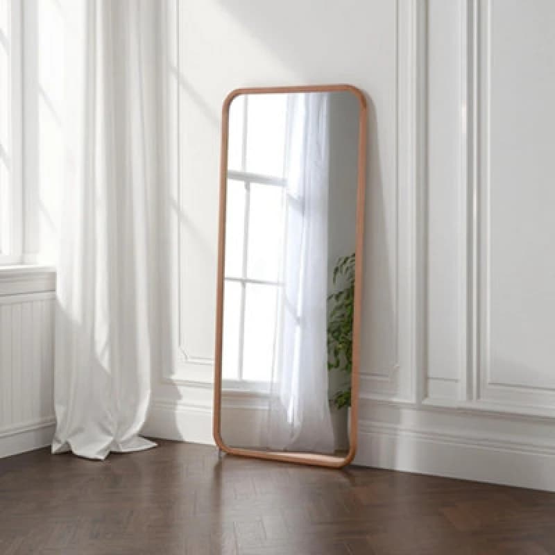 Yearn Solid Oak Curved Full Length Leaner Wall Mirror Natural