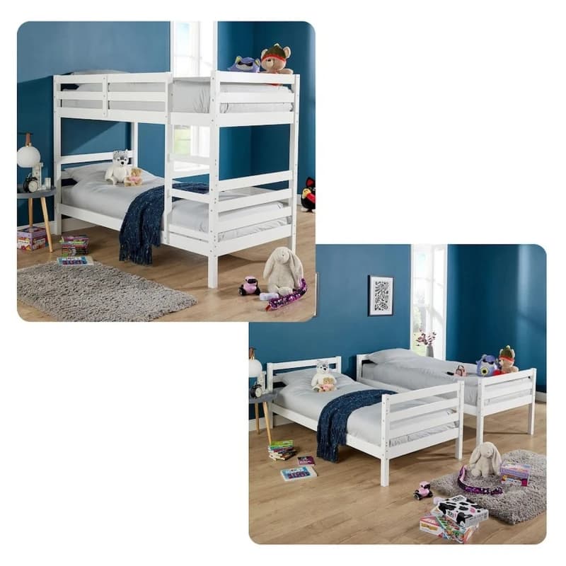 Home Source Hendon Children's Wooden Single Splittable Bunk Bed White