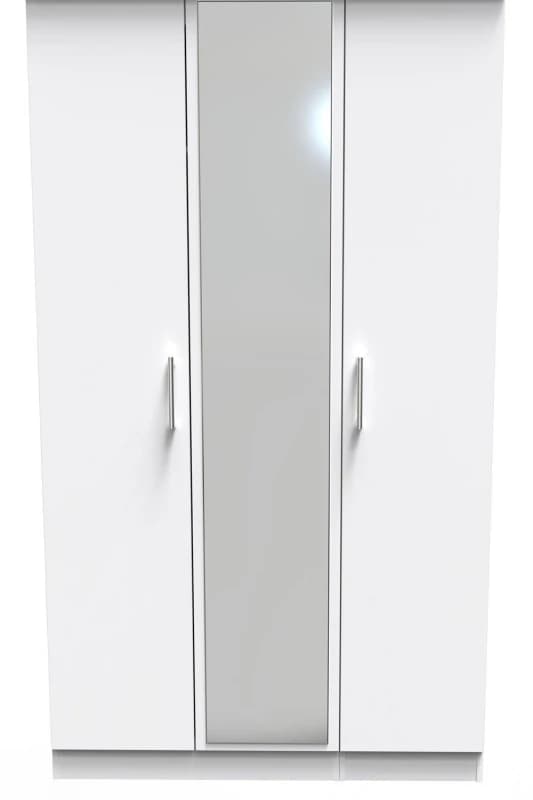 Cornwall Triple Mirrored Wardrobe In White Matt (Ready Assembled)