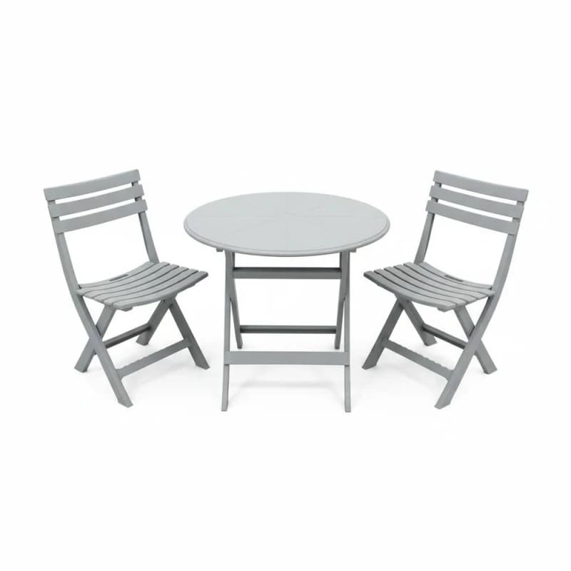 Alivio 3 Piece Folding Bistro Set with Round Table & 2 Chairs Compact Outdoor Garden Furniture in Grey Grey Unisex