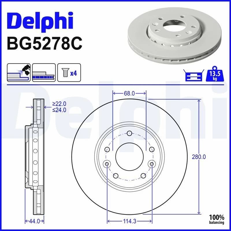 DELPHI Brake disc DELPHI BG5278C