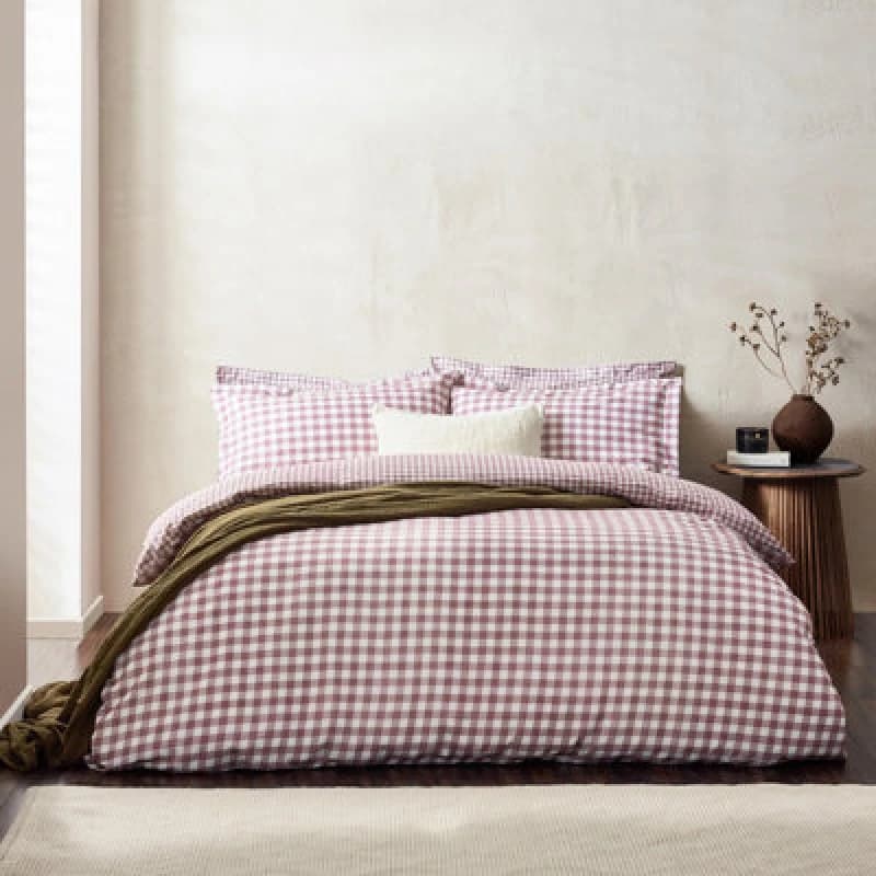 Yard Barton Gingham Check Duvet Set, Double, Purple