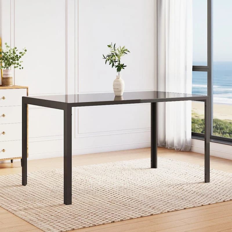Cottonfy UK Rectangular Tempered Glass Dining Table - Black M
