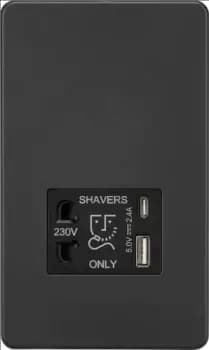 KnightsBridge Shaver socket with dual USB A+C (5V DC 2.4A shared) - Anthracite