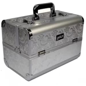 Vanity Case Makeup Box Silver Leaf Design