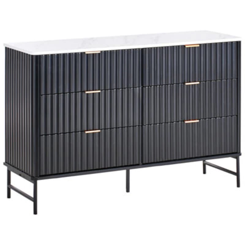 Beliani 6 Drawer Chest Glastonbury Marble/ Black