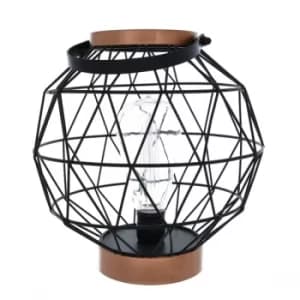 Round Metal LED Lantern Rose Gold 23.5cm