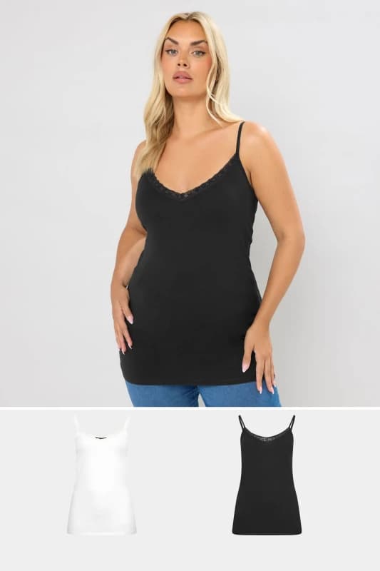 Yours 2 Pack Lace Cami Black female