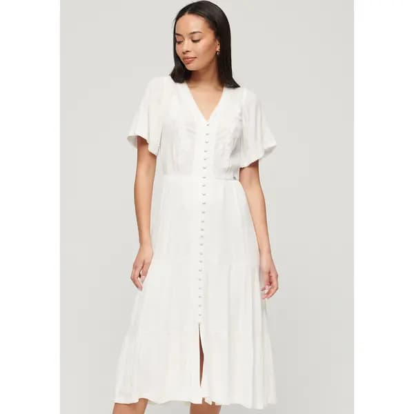 Embroidered Ruffled Midi Dress