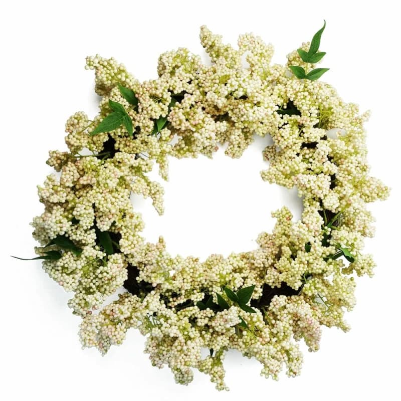 Leaf Premium Quality 55cm Artificial White Berries Wreath