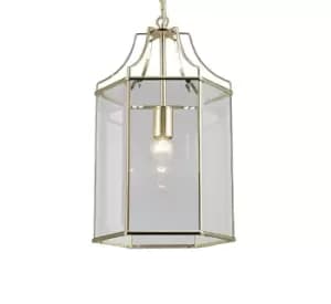Payton Hexagonal Ceiling Pendant Lantern E27 French Gold, Clear Glass