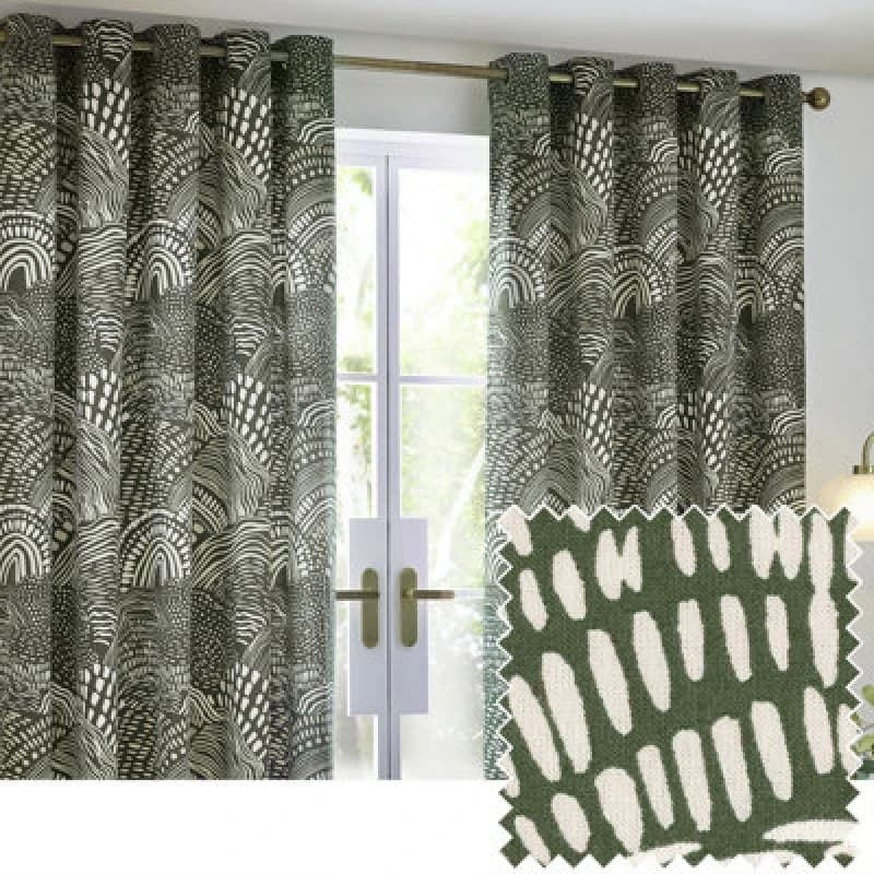 Nola Abstract Curtains Olive, Olive / 117 x 183cm