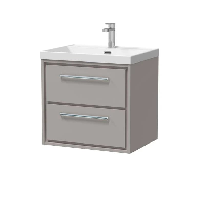 Balterley Modern Bathroom 2 Soft Close Drawer Wall Hung Vanity Unit & Rectangular Basin, Pebble Grey, 600mm