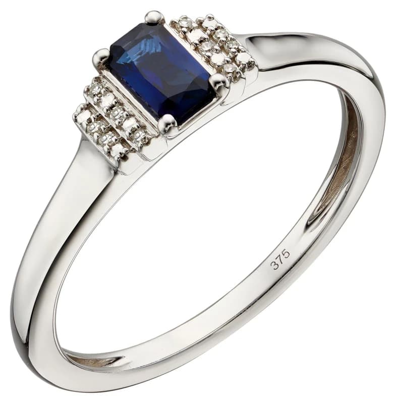 Solid Shank Sapphire White Gold Baguette Ring GR566L / Size 52