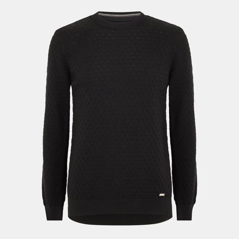 Threadbare Mini Cable Textured Knit Crew Neck Jumper - Black 2XL
