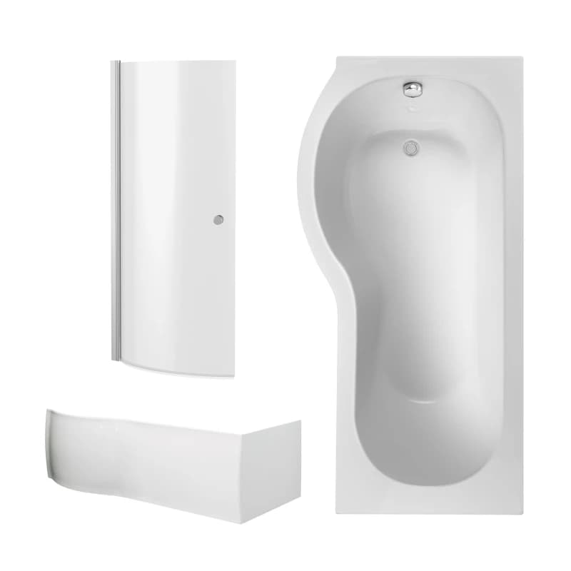 Balterley P Shape Bathtub Front Panel with Screen with Knob Chrome Profile Silver
