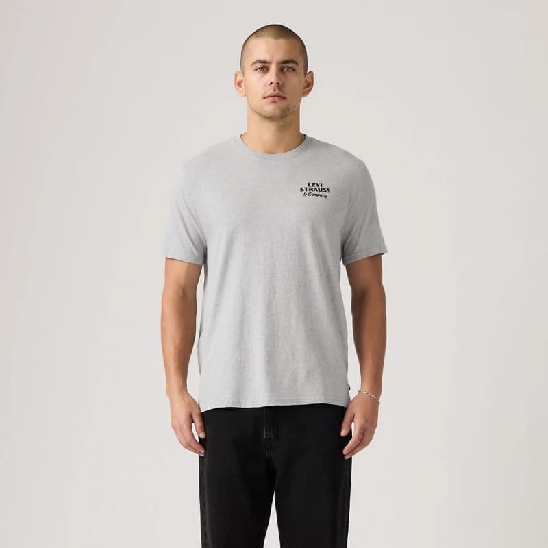Levis Relaxed Short Sleeve T-Shirt with Logo On Back Grey Marl Cotton S
