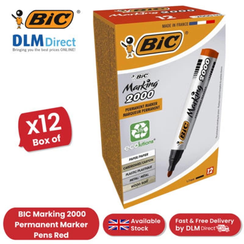 Bic Marking 2000 Ecolutions Permanent Bullet Tip Markers Red - 12