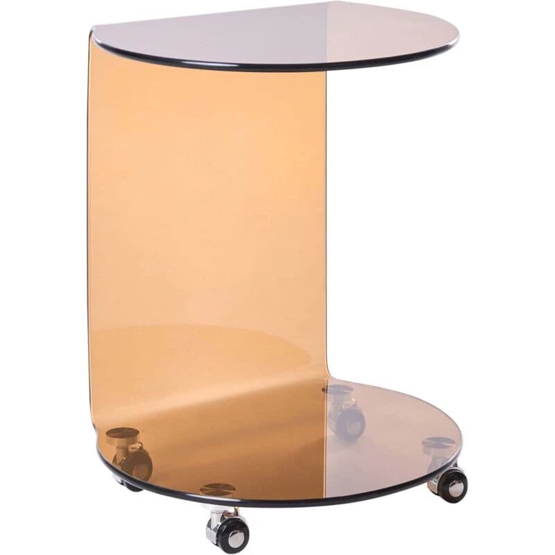 Beliani Side Table Minto Tempered Glass Brown With Wheels