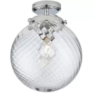 Decorative Flush Bathroom Ceiling Light Fitting - Clear Spiral Glass Shade