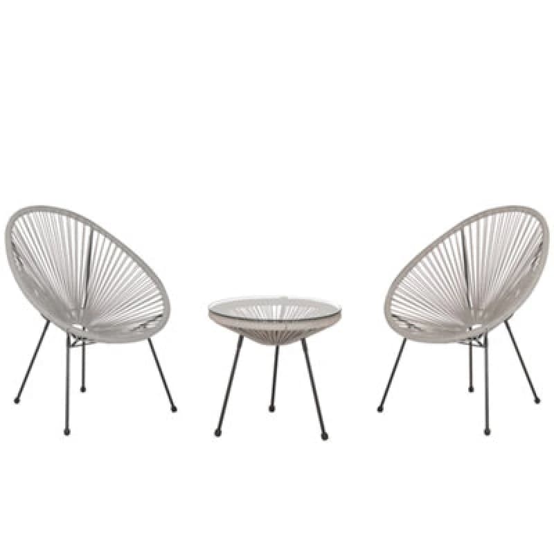 Beliani Bistro Set Acapulco Ii Pe Rattan Light Grey