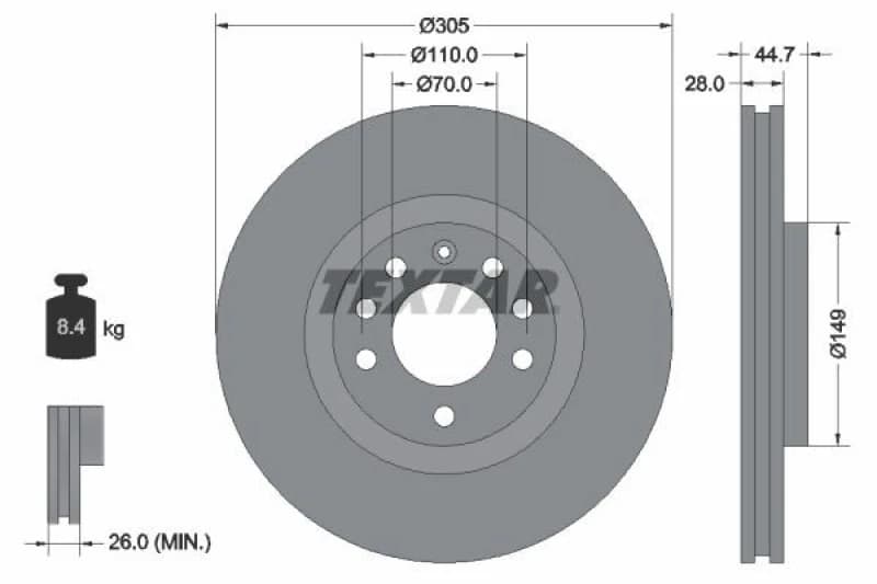 Brake disc TEXTAR 92155403