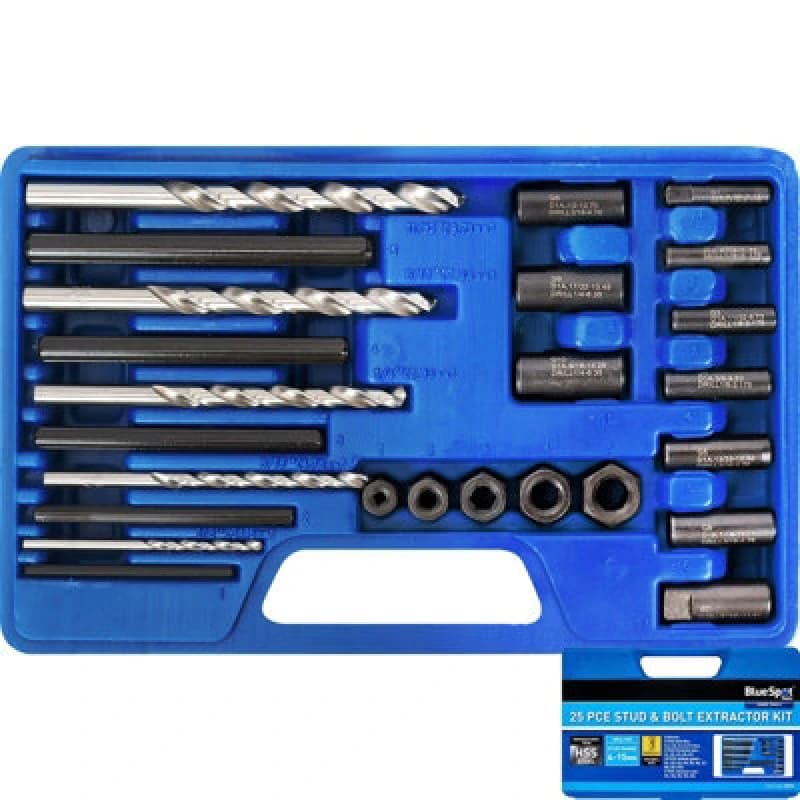 BlueSpot Tools Bluespot 25Pc Stud & Bolt Extractor Remover Socket Kit Nut Set 4mm - 15mm