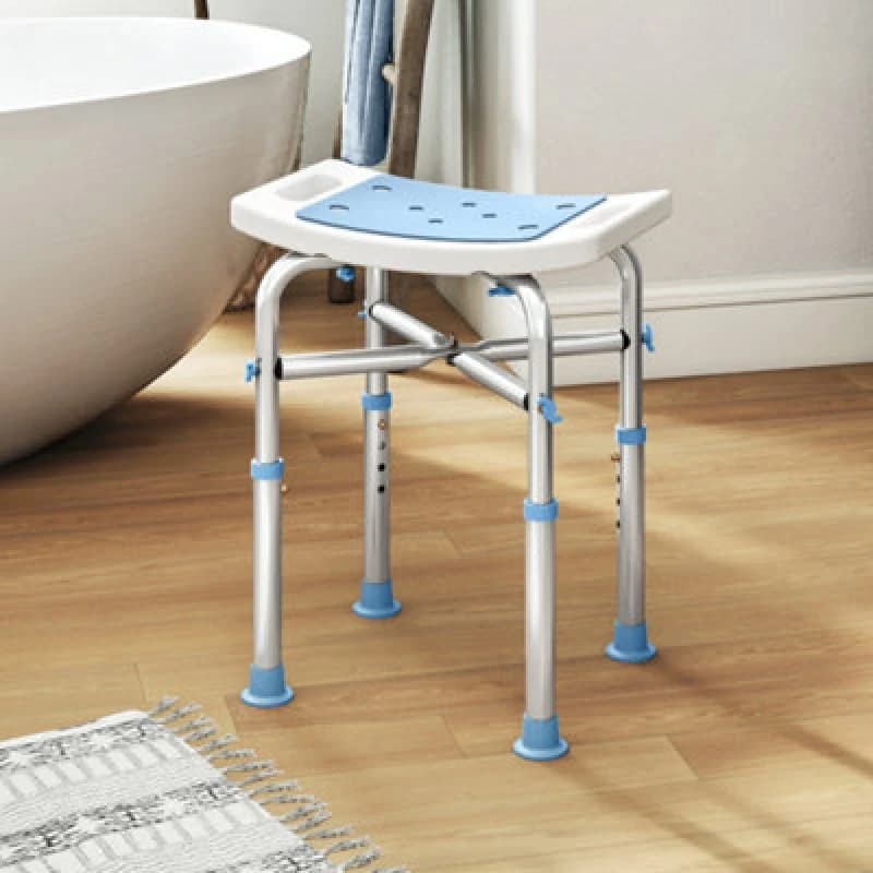 Homcom Adjustable Shower Stool With Foot Pads For Elderly, Light Blue