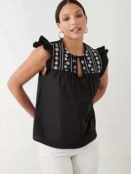 Dorothy Perkins Embroidered Poplin Blouse Shirt - Cream, Size 10, Women