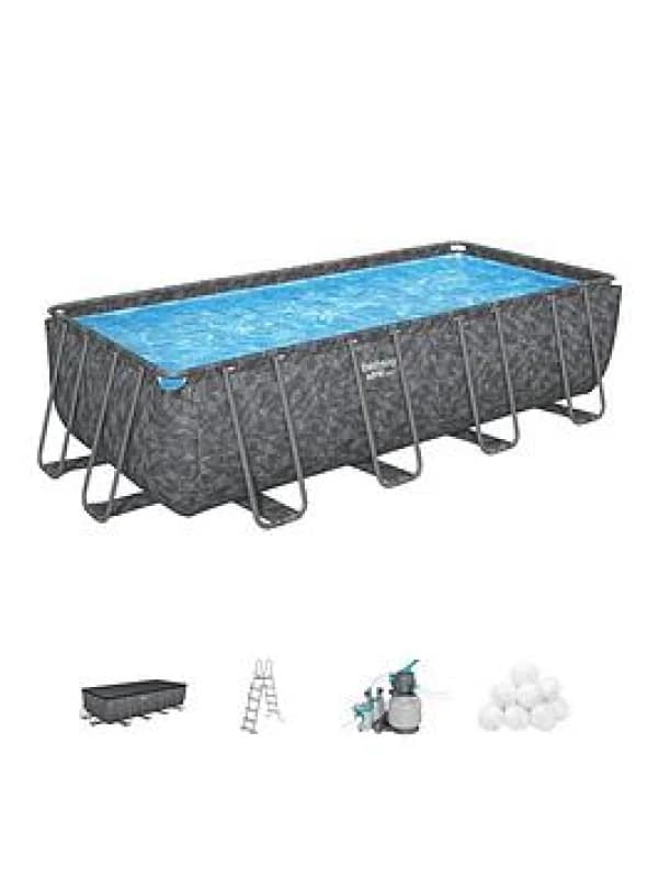 Bestway 18' x 9' x 52" APX 365 Rectangular Pool Set, Grey BW561KAGB