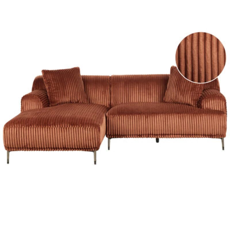 Beliani Corner Sofa Stenum Corduroy Brown Right Hand