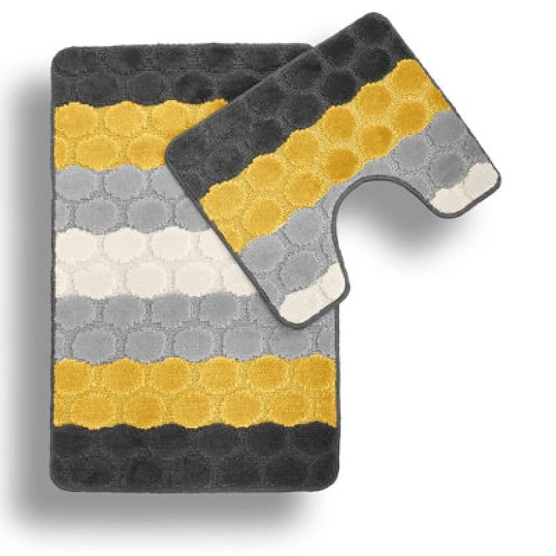 Velosso Hex Stripe Bath And Pedestal Mat Yellow