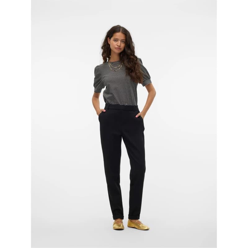 Vero Moda Plain Black Trousers with Front Pockets Black female