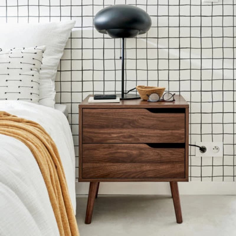sweeek Walnut Wood-effect Bedside Table Brown