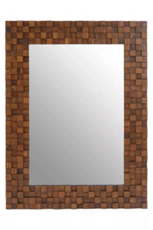 Orsina Chic Dimensional Squares Wall Mirror, Hand Painted Red Beech Wall Mirror, Textured Rectangle Frame Mirror