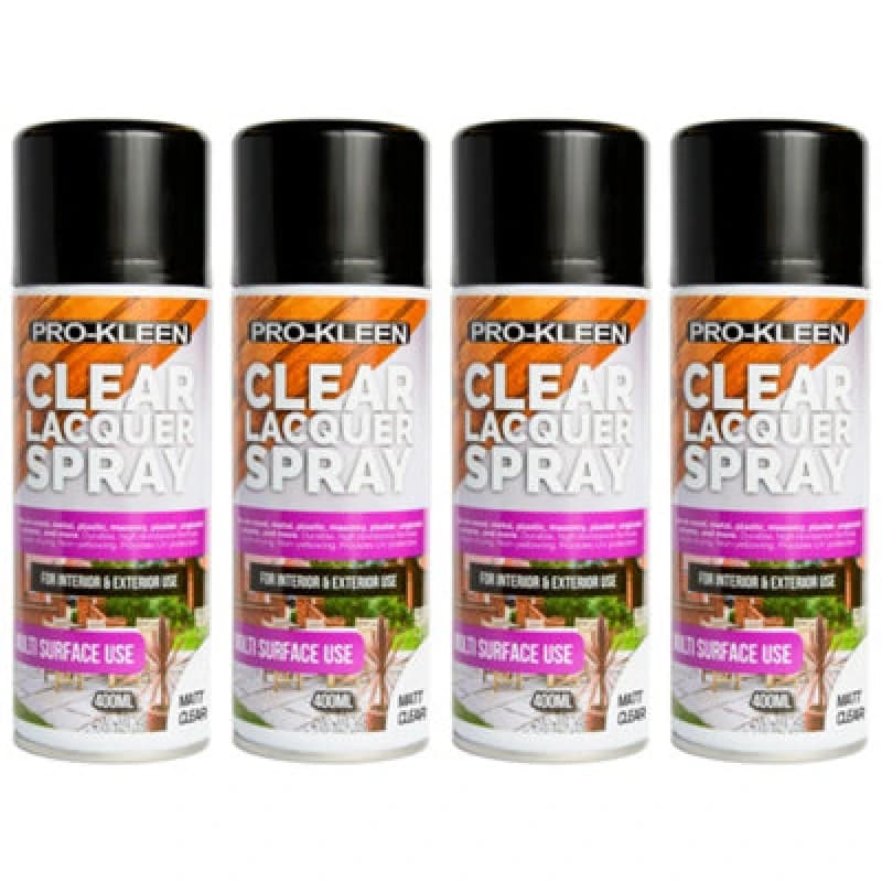 ProKleen Clear Lacquer Spray Protects & Seals Multi Surface Use Matt 4 x 400ml Clear