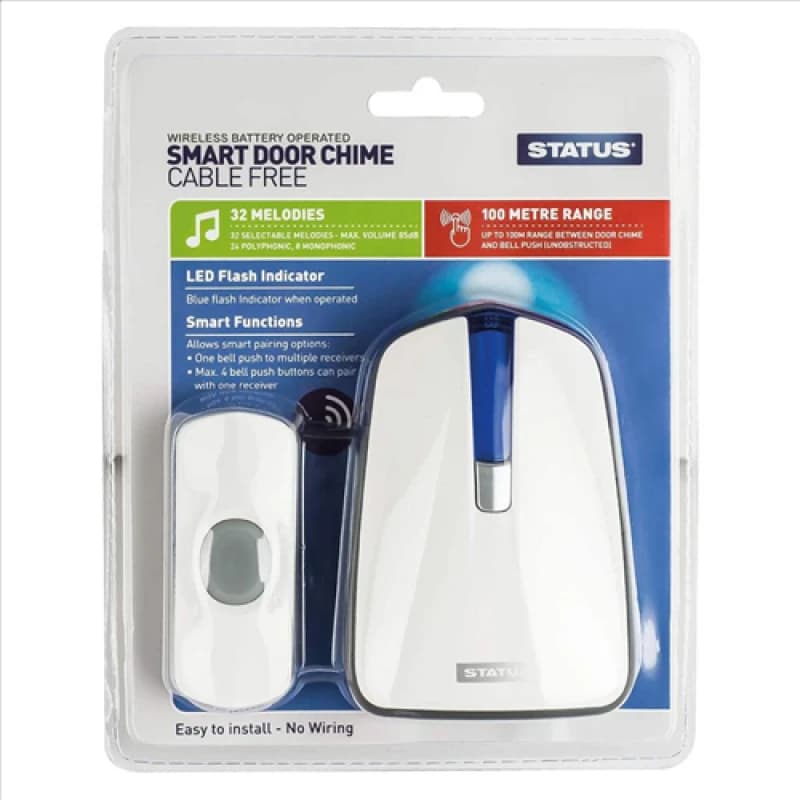 Status Wireless Plug in Door Chime with Strobe - White SWCFDC1PK10