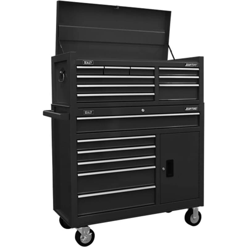 Sealey 15 Drawer Top Chest and Tool Roller Cabinet Combination AP41STACKB Colour: Black