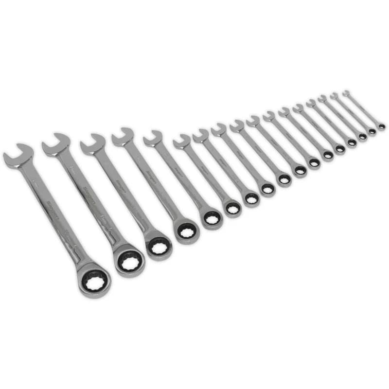 Loops 17pc Ratchet Combination Spanner Set - 12 Point Metric Ring Open Head Wrench Multi