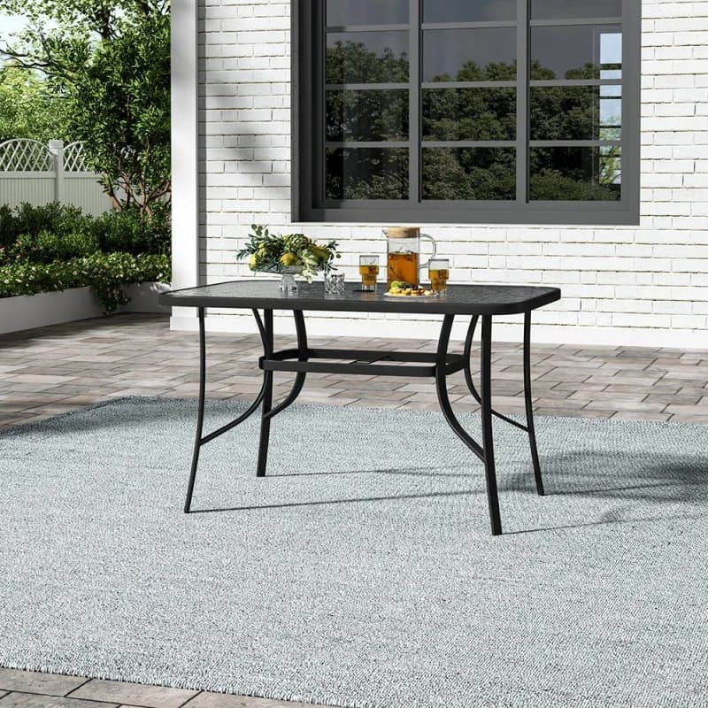 Breeins Rectangle Tempered Glass Table with Parasol Hole - Black L
