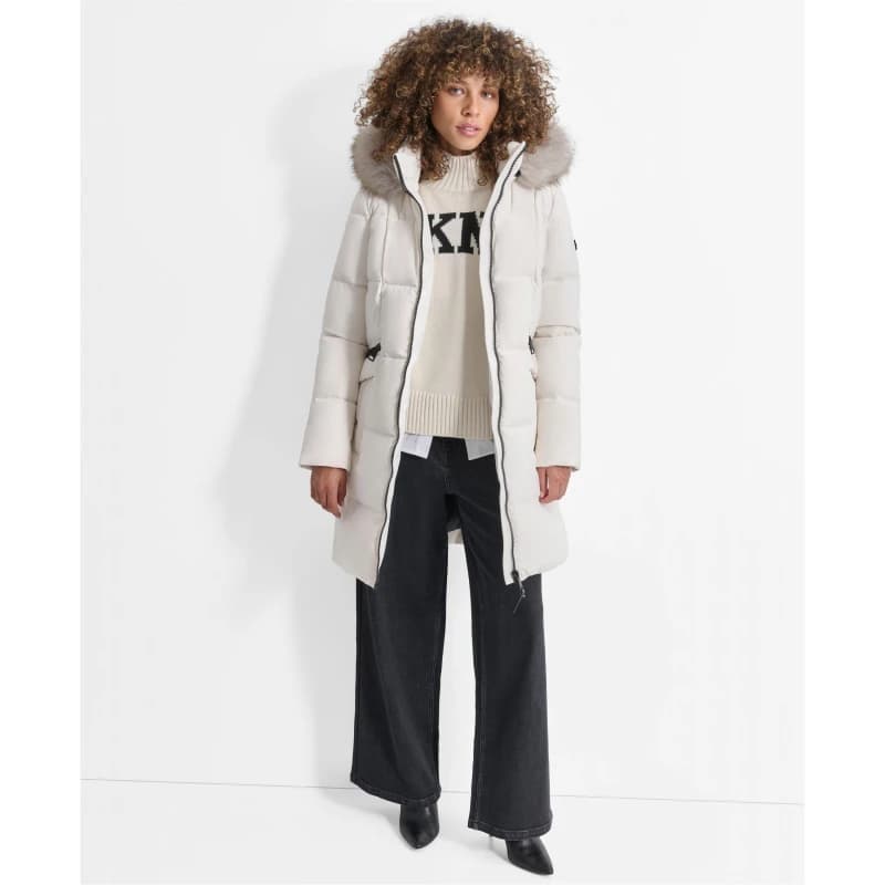 DKNY Long Fur Jacket - White White 8