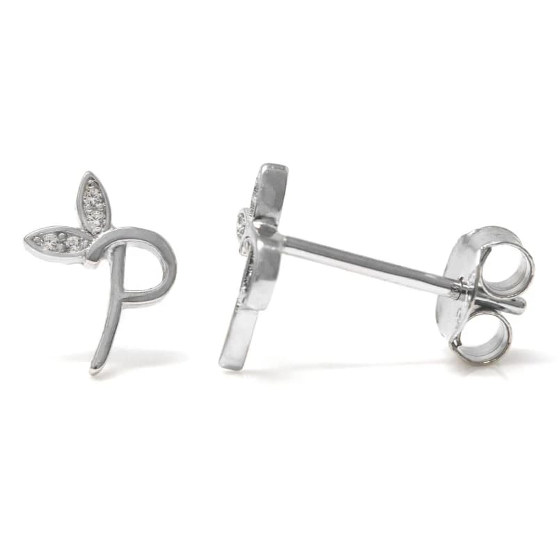 Say It With Winged Initial Earring Pair - Sterling Silver - P Silver Unisex One Size
