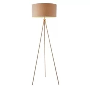 Tri 1 Light Floor Lamp Matt Nickel, Grey Linen Effect, E27