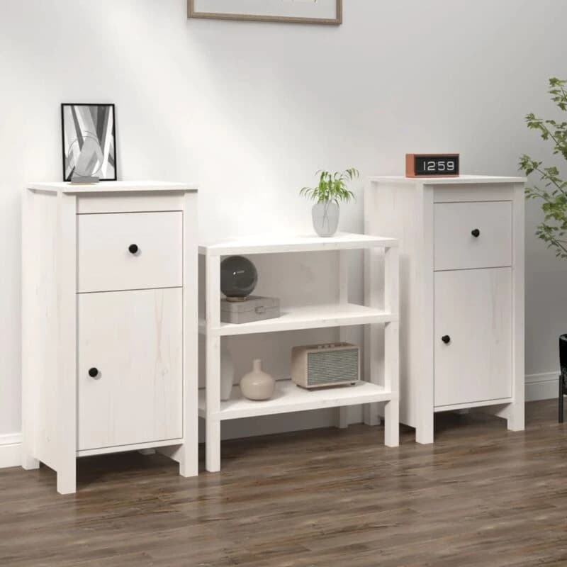vidaXL Sideboards 2 pcs White 40x35x80cm Solid Wood Pine, White 813757
