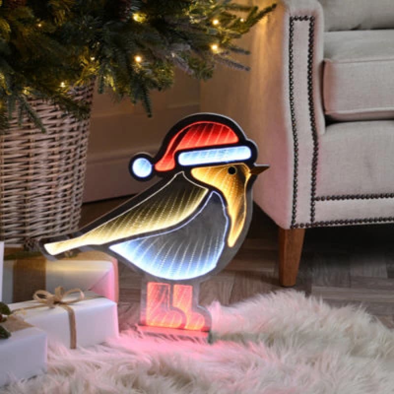 Festive 40cm Robin Red Boots Infinity Light